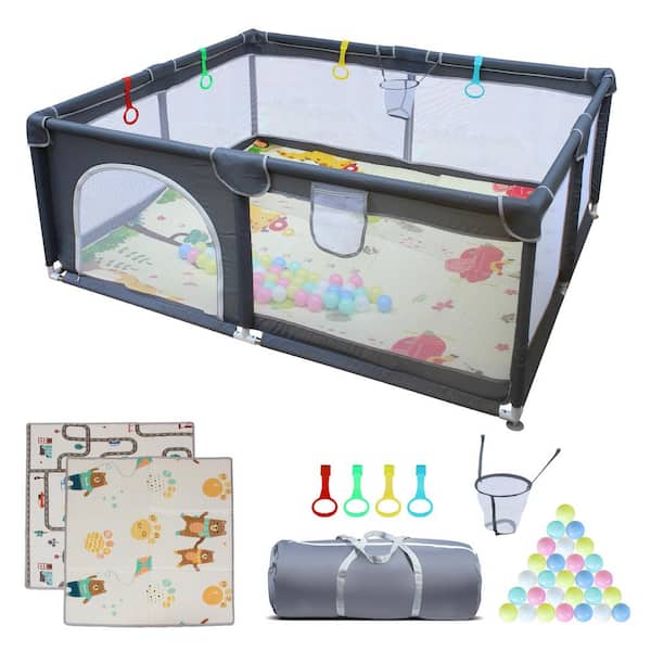 Tatayosi 26 in. H Removable Enclosures for Indoor and Outdoor, Baby Playpen with Zipper Gate and Mat