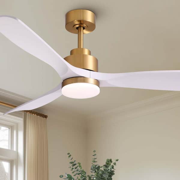 Pacific Core 52 in. Smart Indoor White and Gold Low Profile Ceiling Fan with Dimmable Lights with Remote Included