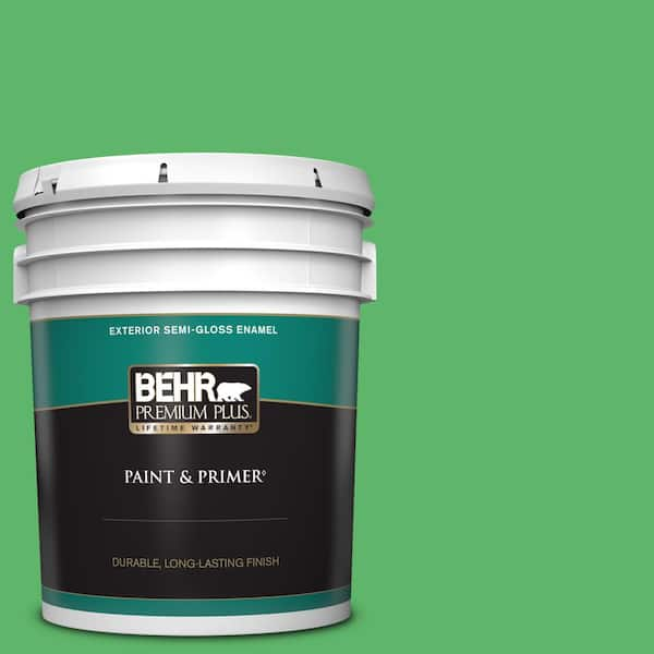 BEHR PREMIUM PLUS 5 gal. #P390-6 Lawn Party Semi-Gloss Enamel Exterior Paint & Primer