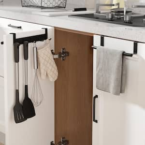 2-Piece Over the Door Towel Rack and Over Cabinet Towel Bar with 5-Hooks for Kitchen and Bathroom in Matte Black