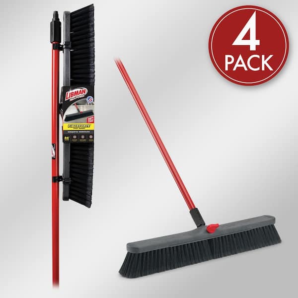 24 in. High Power Smooth Surface Push Broom with 60 in. Steel Handle (4-Pack)