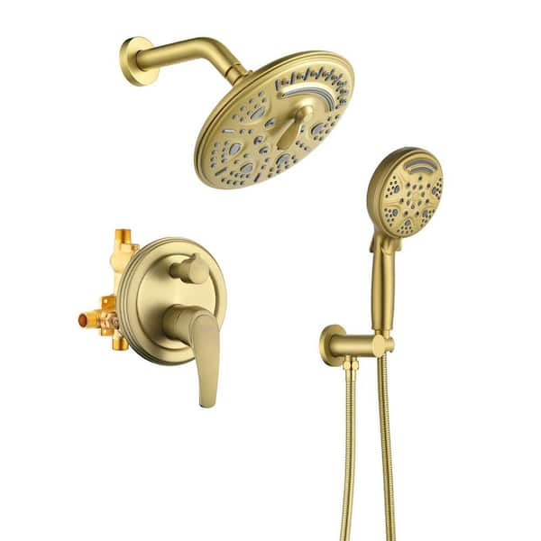 Rainfull Single Handle 6-Spray 8 in. Shower Faucet 1.8 GPM Kit with Pressure Balance Valve in Brushed Gold