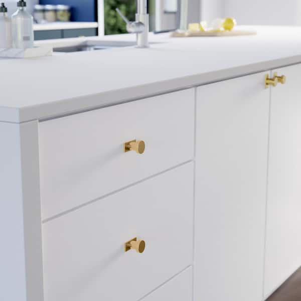(10-Pack) Geometric Square Backplate 1-3/4 in. (45 mm) Modern Gold Round Cabinet Knobs with Backplate