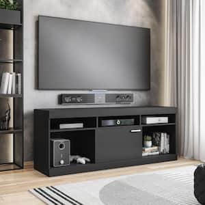 61 in. W Black Entertainment TV Stand with 2 open storage, Fits TV'S up to 61 in.