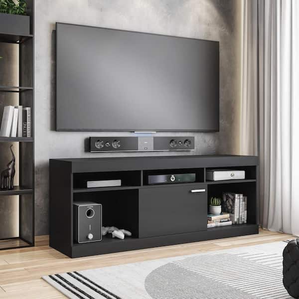 TECHNI MOBILI 61 in. W Black Entertainment TV Stand with 2 open storage, Fits TV'S up to 61 in.