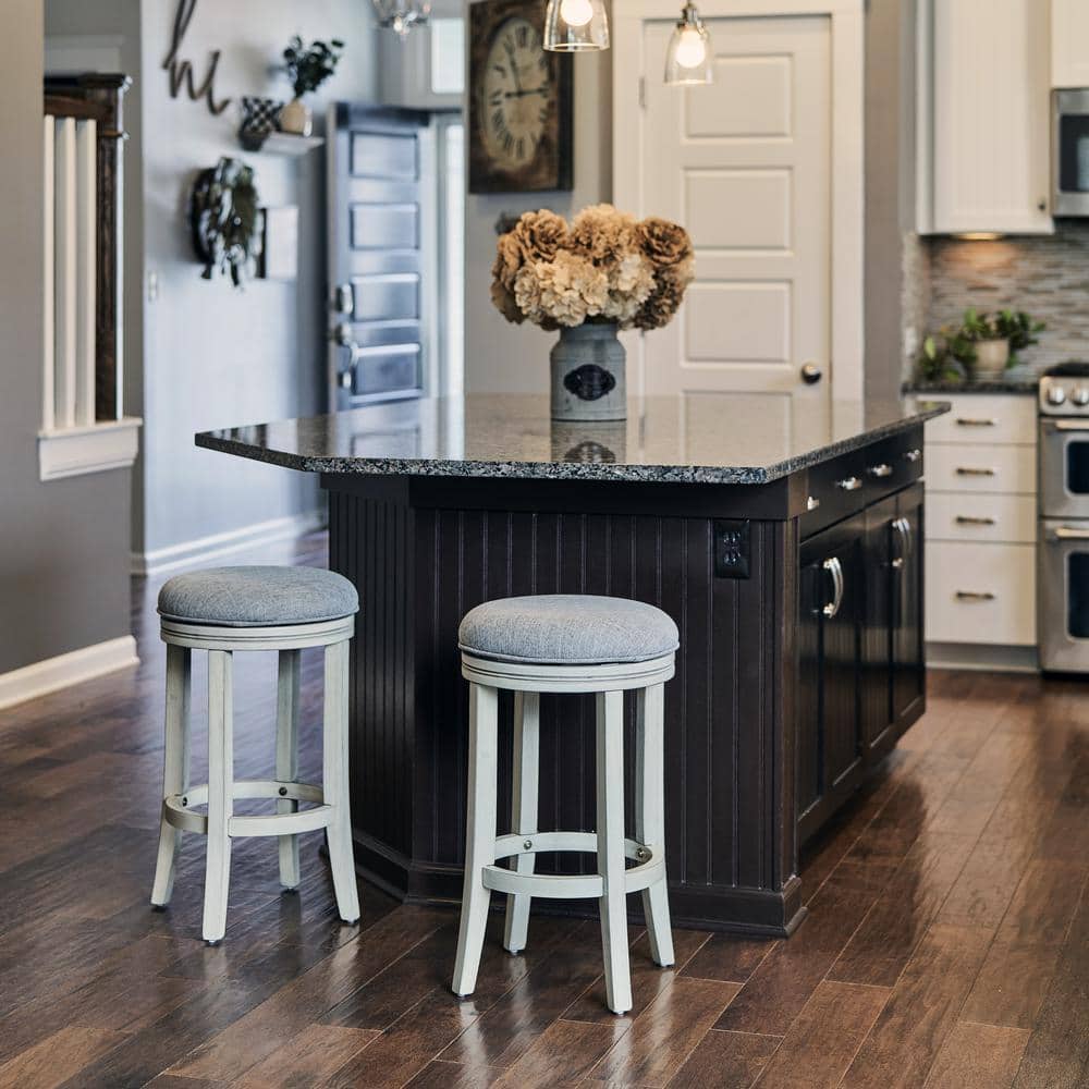 Victoria 25" Distressed Ivory Wood Swivel Bar Stool
