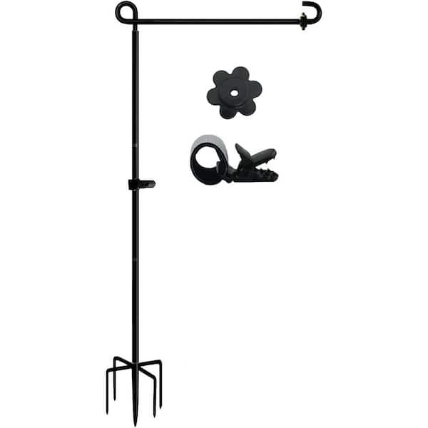 Garden Flag Stand Holder Pole 5-Prong Base Steel Weatherproof for Small Double Flags 12 x 18 Inches