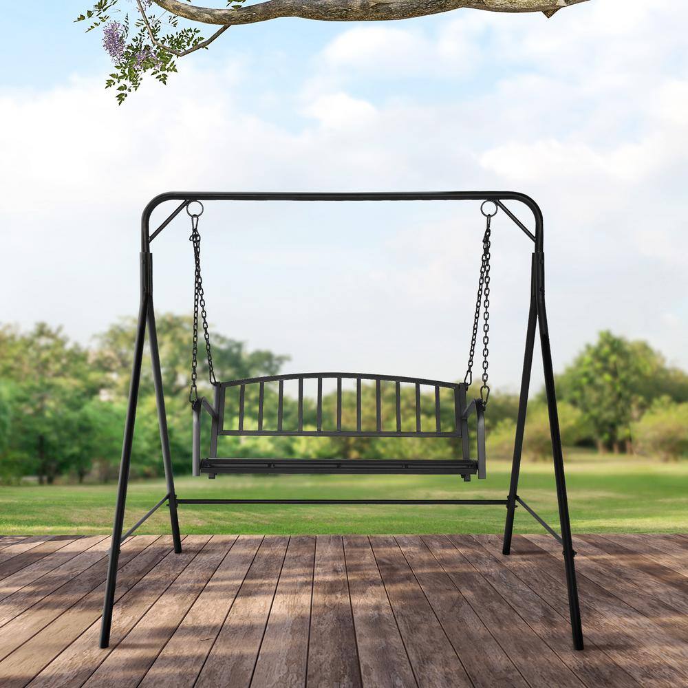 Black Powder-Coated Metal Outdoor Swing Stand Frame
