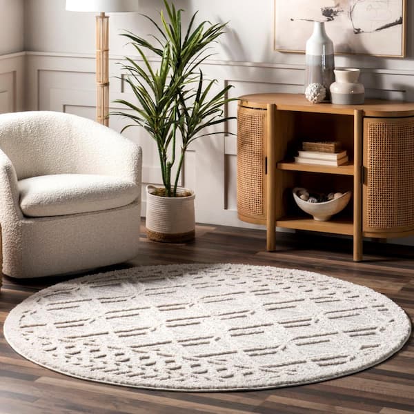 Ansley Light Grey 4 ft. Geometric Round Rug