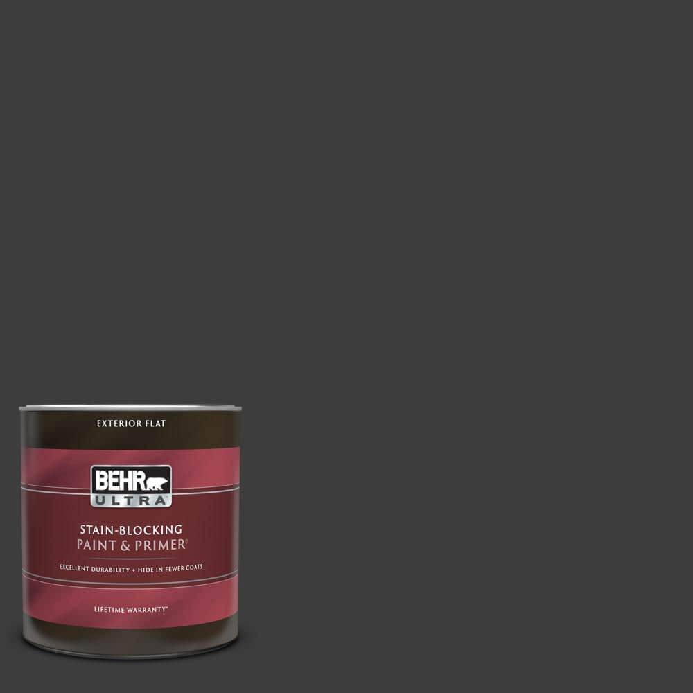 BEHR ULTRA 1 qt. #PPF-59 Raven Black Flat Exterior Paint & Primer ...