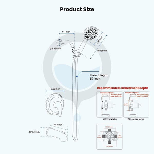 4-Piece Shower Trim Kit with Valve, 6-Mode Handheld Spray, and Tub Spout in Brushed Nickel