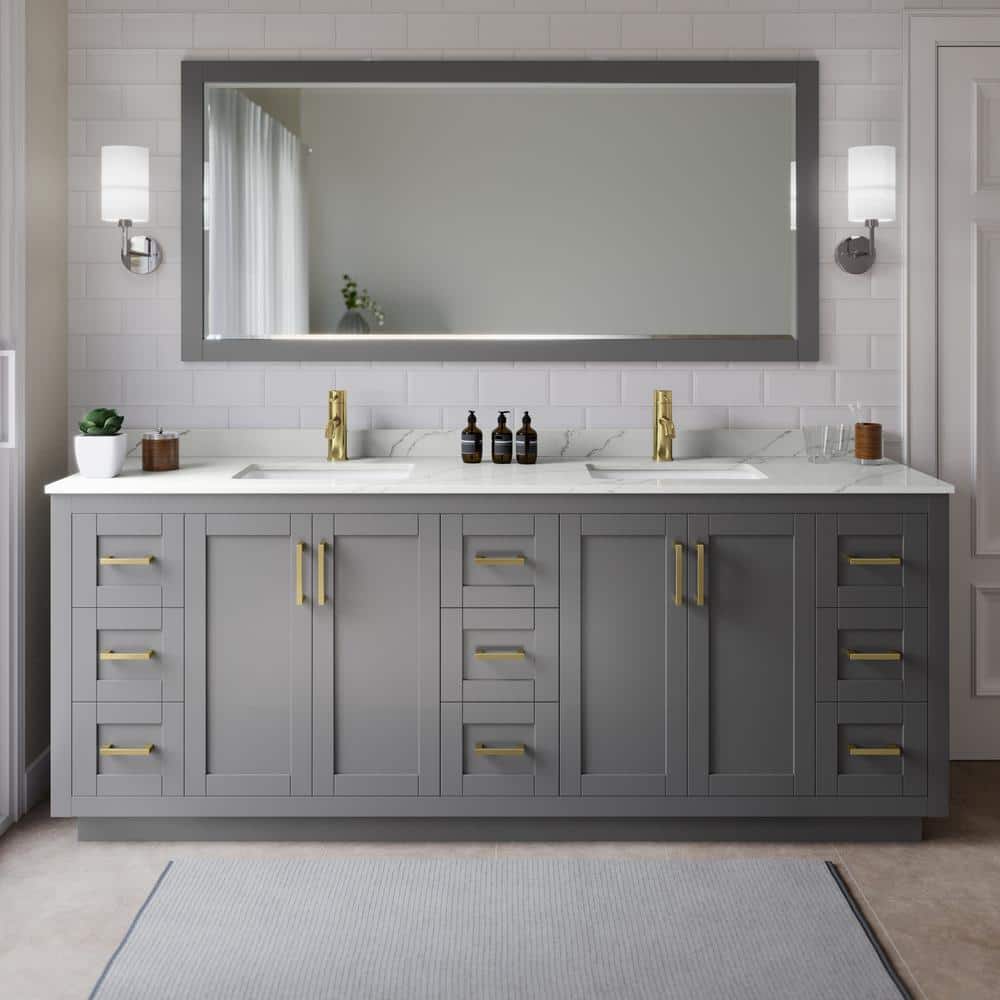 Miranda 84 in. W x 22 in. D x 33.75 in. H Double Bath Vanity in Dark Gray with Giotto Quartz Top and 70 in. Mirror price history on PriceWatchPro