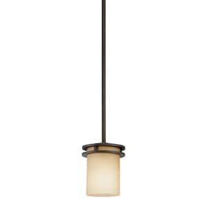 Hendrik 7.5 in. 1-Light Olde Bronze Contemporary Shaded Kitchen Mini Pendant Hanging Light with Umber Etched Glass