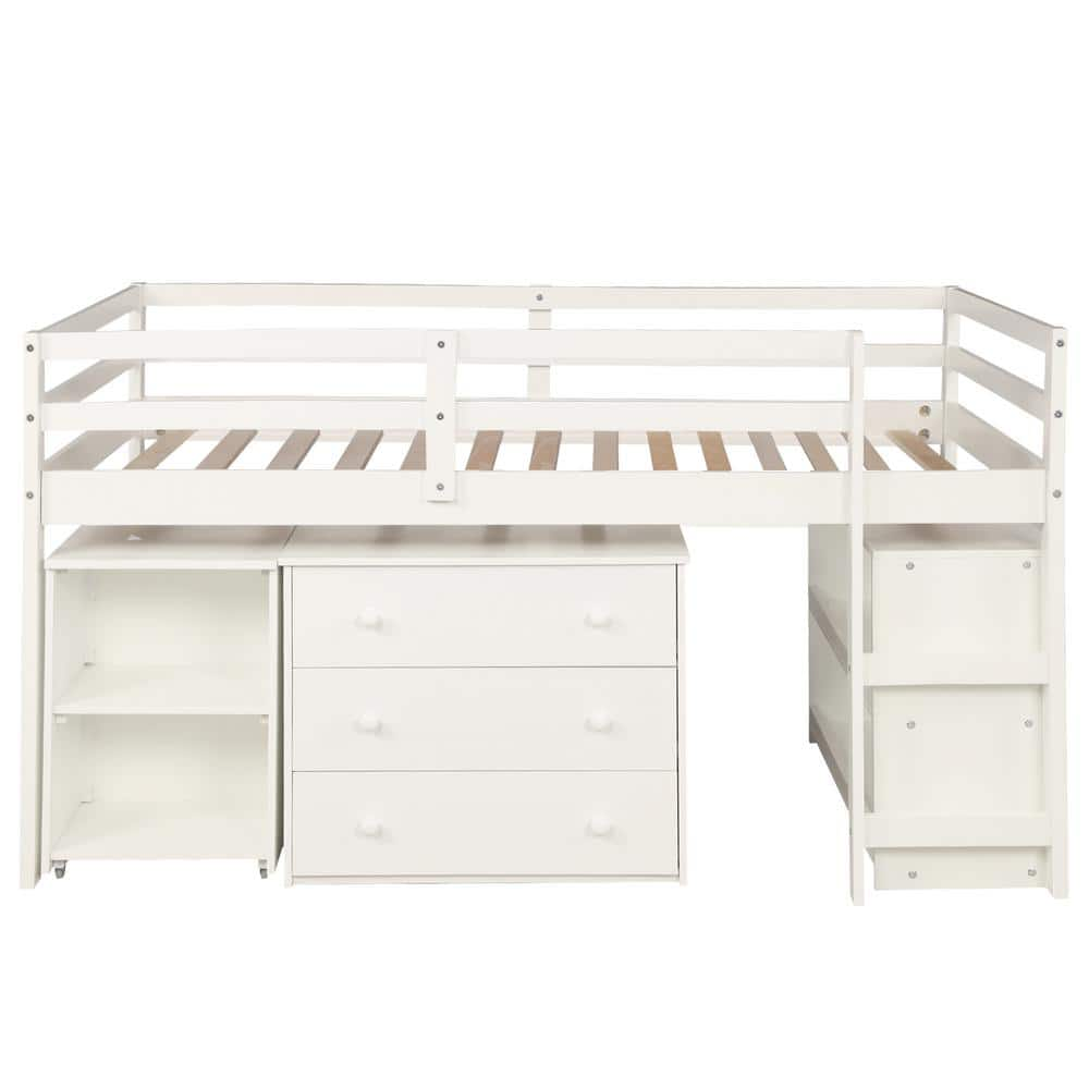 ANBAZAR White Twin Size Loft Bed with Desk, Low Study Wood Kids Loft ...