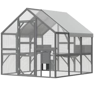 73.3 in x 73.9 in 110.2 in Large Wooden Outdoor Hen House with Run for Chickens, Gray