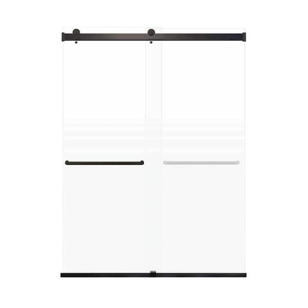 Transolid Brianna 60 in. W x 80 in. H Sliding Frameless Shower Door in Matte Black Frosted Glass