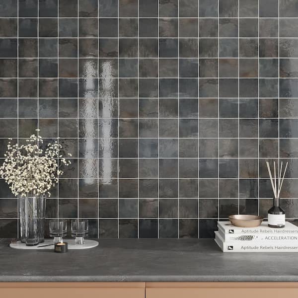Antiek 3.94 in. x 3.94 in. Glossy Black Ceramic Square Wall and Floor Tile (6.458 sq. ft./case) (60-pack)
