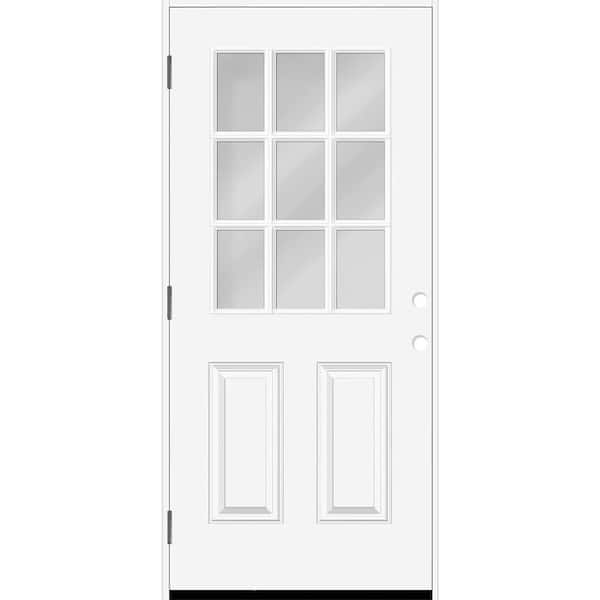 Reliant 36 in. x 80 in. 2P HalfLite 9L SDL Clear Glass RHOS Unfinished White Fiberglass Prehung Front Door w/4-9/16 Jamb