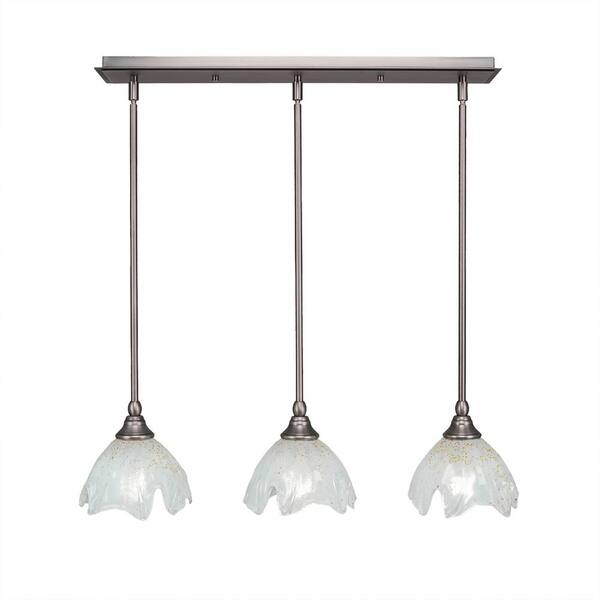 Unbranded Livingston 100-Watt 3 Light Brushed Nickel, Linear Pendant Light with 7 in. Gold Ice Glass Shade No Bulbs Included