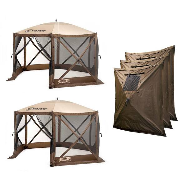 Clam 2 x CLAM-9879 + CLAM-9898 Quick Set Escape Portable Outdoor Canopy Plus Wind and Sun Panels (2-Pack) - 1