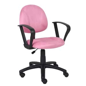 Pink Fabric Student Task Chair with Loop Arms and Swivel Seat