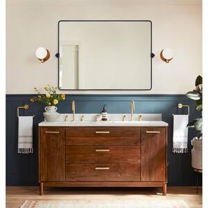 Lutalo 48 in. W x 36 in. H Rectangular Metal Framed Pivot Wall Mounted Bathroom Vanity Mirror in Matt Black