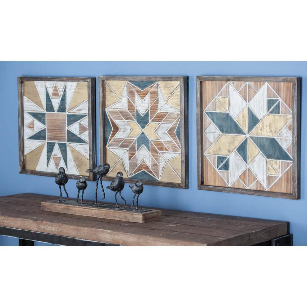 Multi Colored Geometric Wood Wall Decor Set of 3