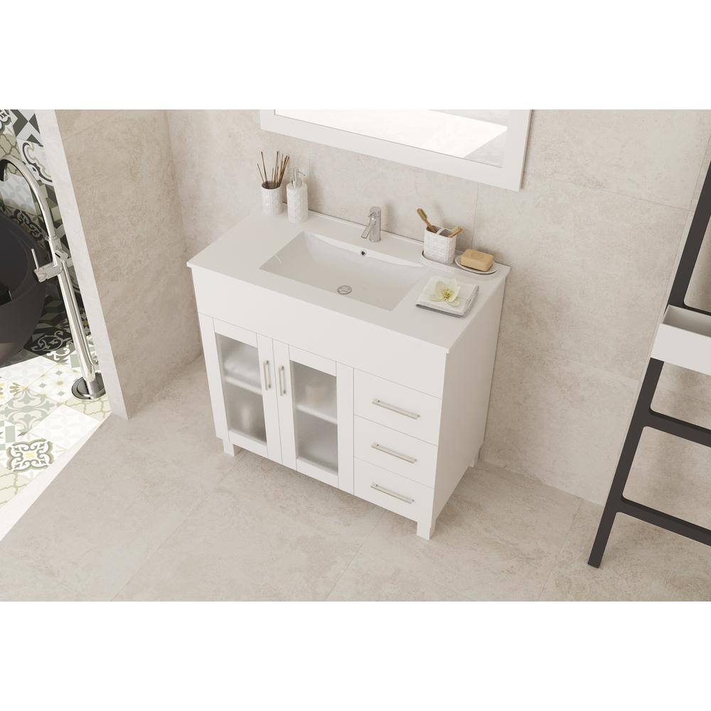 Nova 36" White Ceramic Basin Freestanding Bathroom Vanity