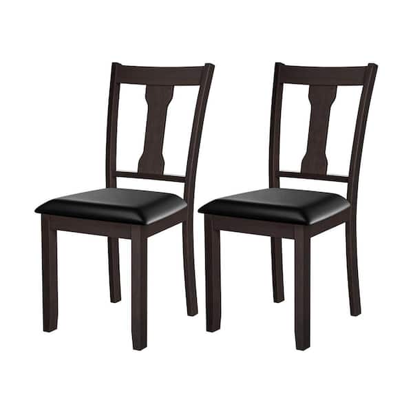 HONEY JOY Coffee Dining Room Chairs Modern Wood Dining Side Chair High Back Kitchen Chairs with Rubber Wood Frame (Set of 2)