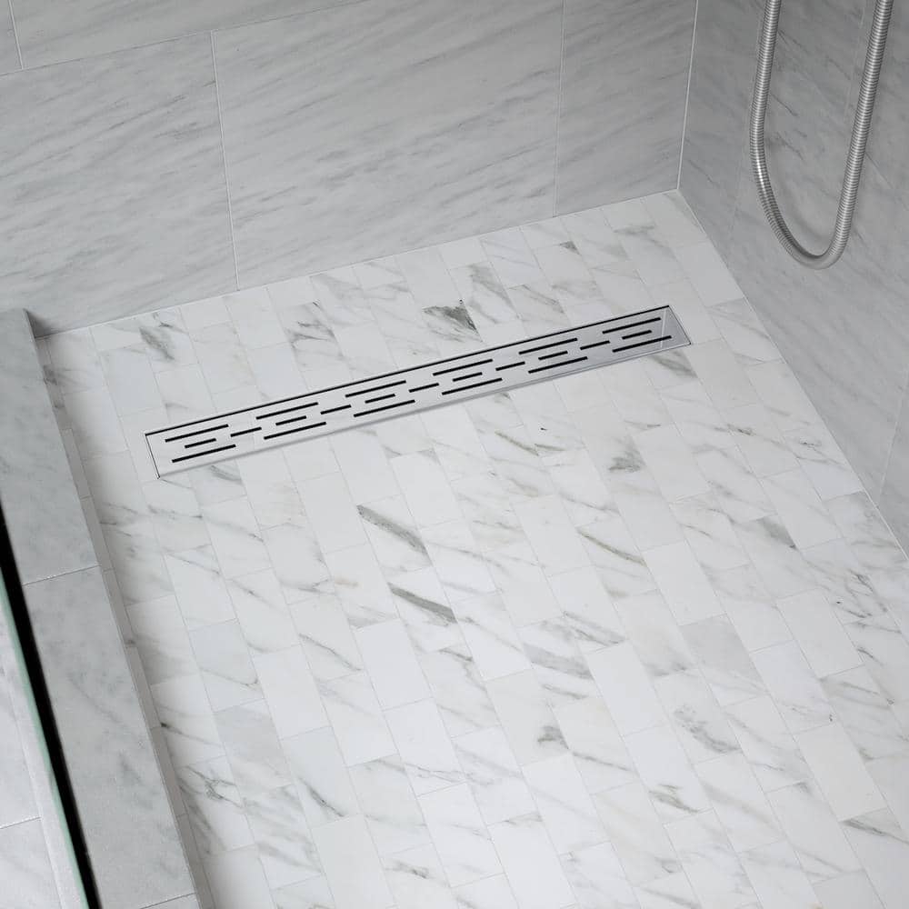 24" Polished Chrome Linear Shower Drain with Offset Grate
