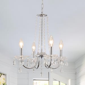 4-Light Chrome Traditional Candle Style Crystal Chandelier for Dining Room Living Room with No Bulbs Included