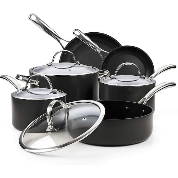 Cooks Standard 10- Piece Nonstick Hard-Anodized Aluminum Cookware Set with Lids in Black