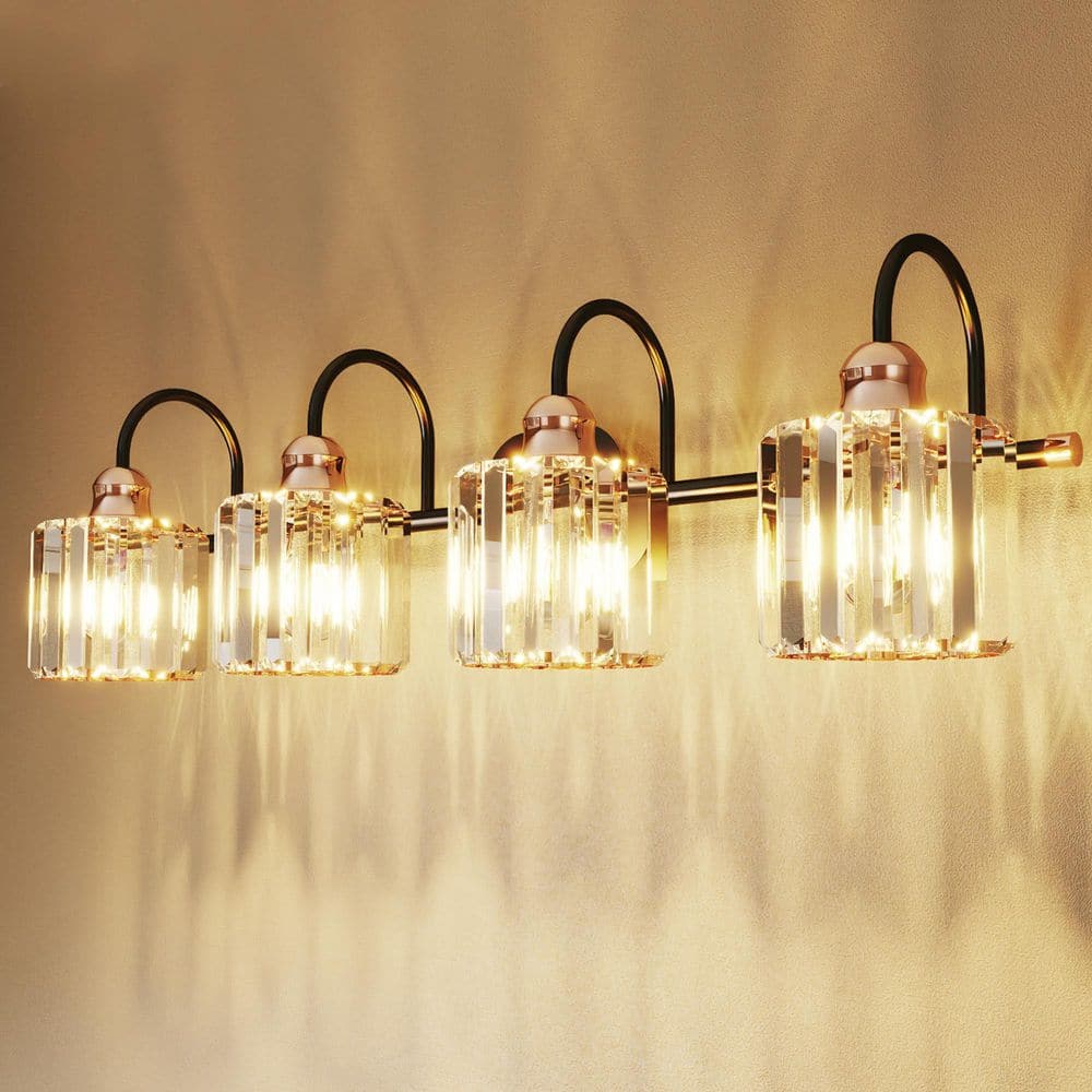 32 in. 4-Light Brass Black Vanity Lighting with Crystal Glass Shades price history on PriceWatchPro