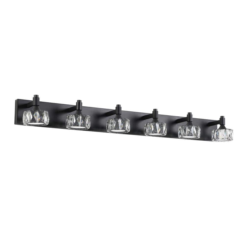 43.9 in. Modern 6-Light Matte Black LED Vanity Light Bar Fixture with Cryst