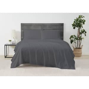 Solid Percale 4-Piece Grey Cotton Full Sheet Set