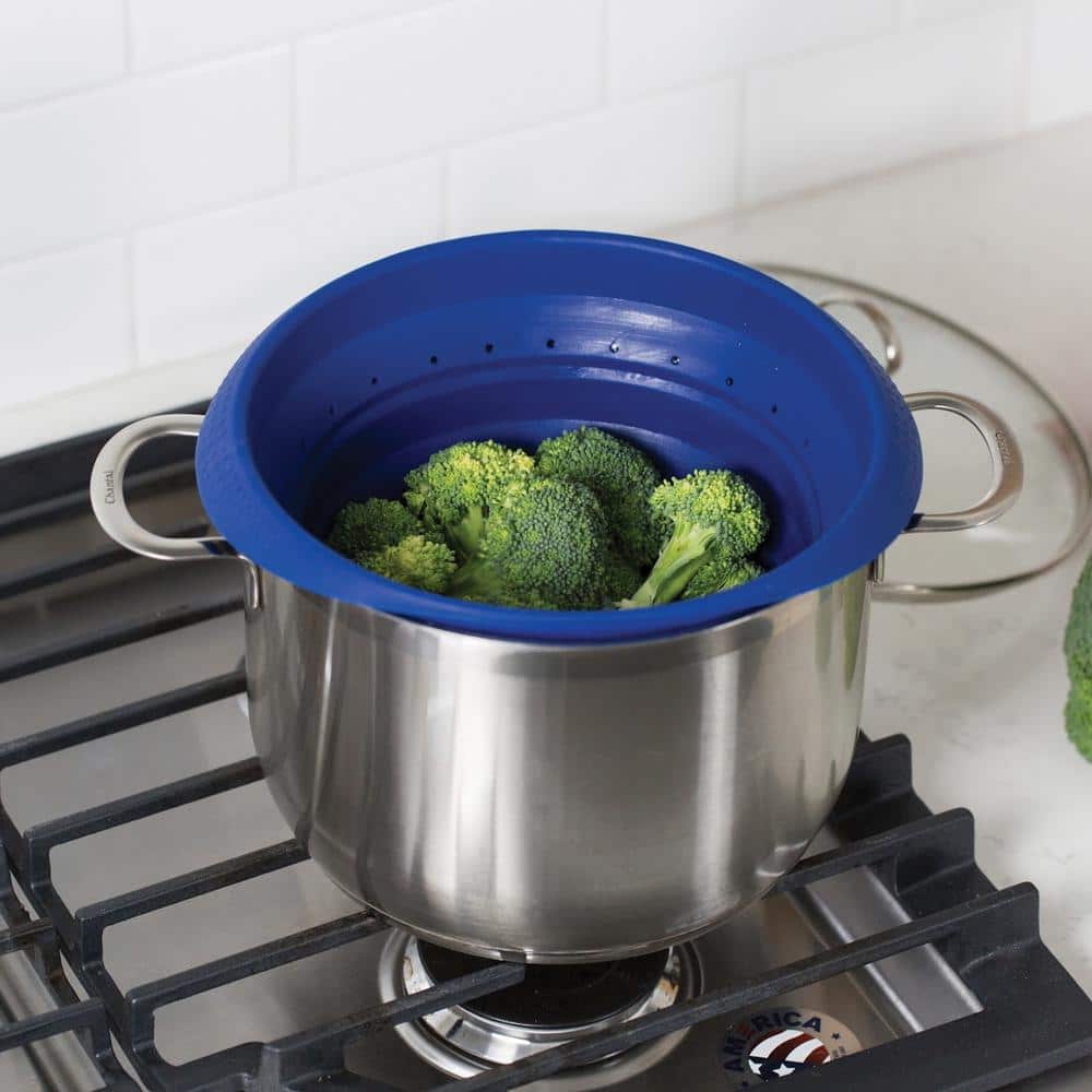 Blue 4-Quart Collapsible Silicone Colander