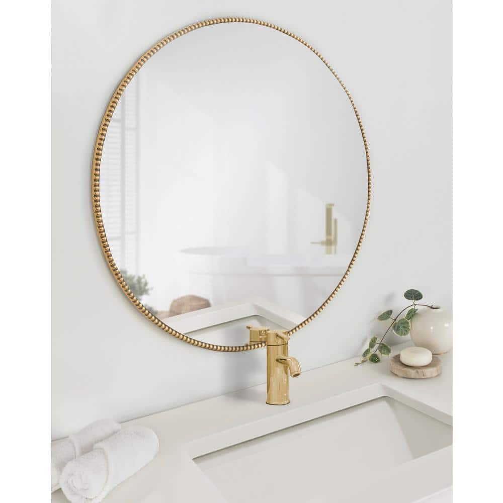 Gwendolyn Round Gold Beaded Accent Vanity Mirror