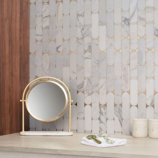 Nostradam Calacatta 9.96 in. x 11.22 in. Polished Marble Wall Mosaic Tile (0.77 Sq. Ft./Each)