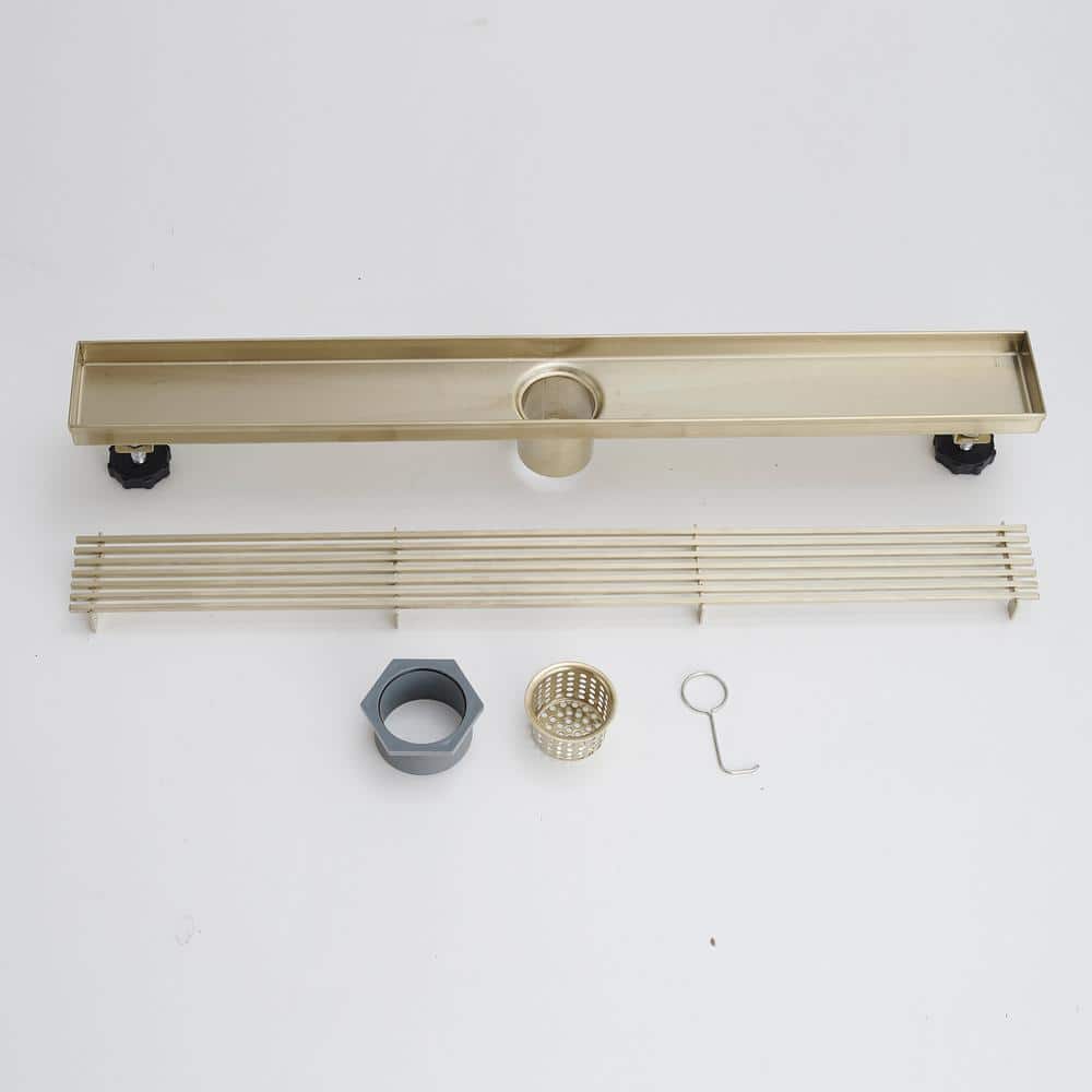 24-Inch Brushed Gold Stainless Steel Linear Shower Drain