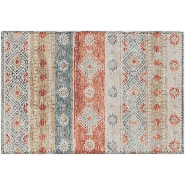 Addison Rugs Yuma Orange 1 ft. 8 in. x 2 ft. 6 in. Geometric Indoor/Outdoor Washable Area Rug