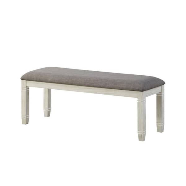 Benjara 48 in. White and Gray Backless Bedroom Bench with Tapered Feet