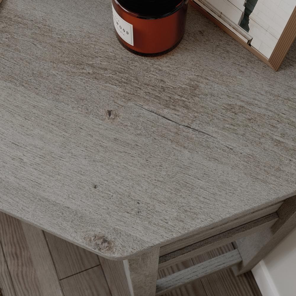 Mystic Oak Gray Corner Desk with Drawer and Keyboard Tray