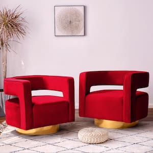 Bettina Red Velvet Barrel Chair with Swivel (Set of 2)