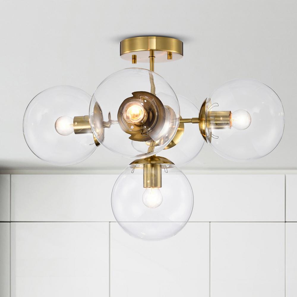 Modern Polished Gold 5-Light Globe Semi-Flush Mount Ceiling Light