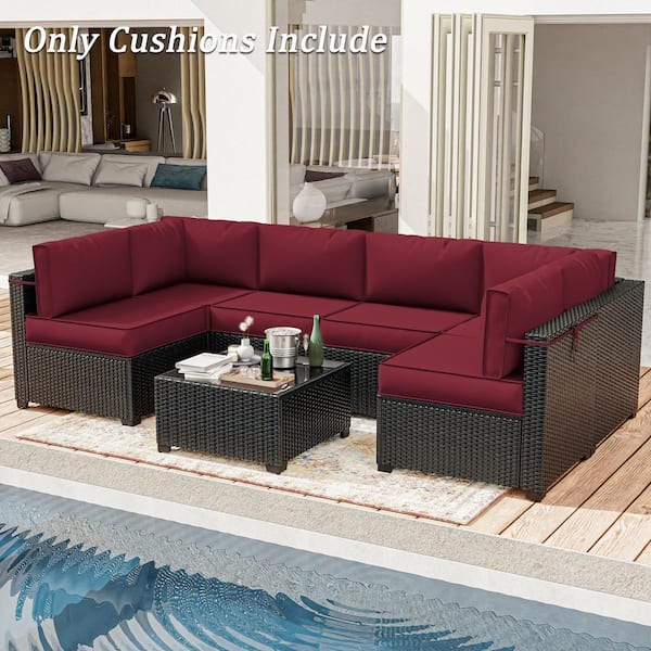 26 in. x 26 in. x 4 in. (14-Piece) Deep Seating Outdoor Lounge Chair Sectional Cushion Burgundy