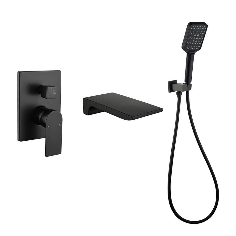 Single-Handle 3-Spray Wall-Mount Roman Tub Faucet 1.8 GPM with Handheld Shower Head in Black price history on PriceWatchPro