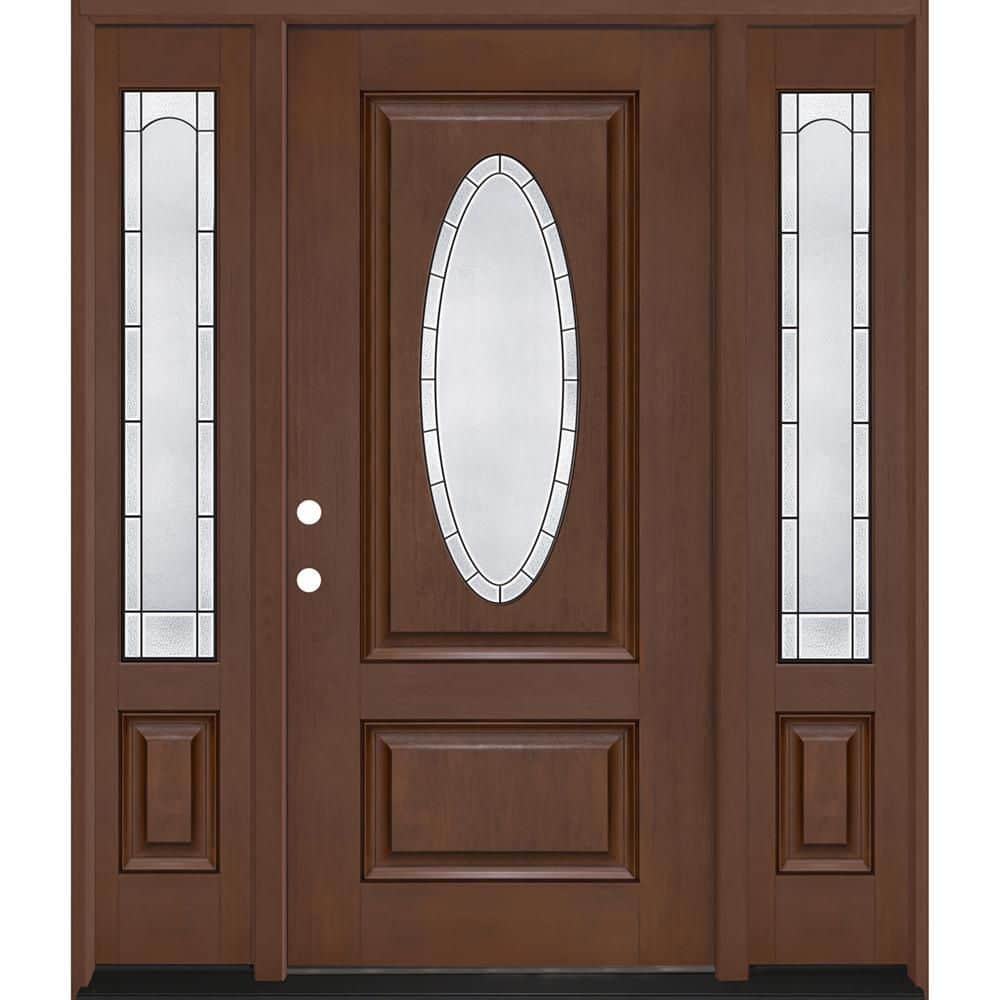 Regency 64 in. x 80 in. 3/4L Oval Empire Glass RHIS Chstnt Mahogany Fiberglass Prehung Front Door w/12in-Full SLs 4-9/16 price history on PriceWatchPro