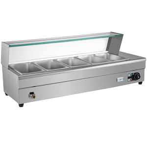 55 qt. 5-Pan 1/2 GN Bain Marie Food Warmer Food Grade Stainless Steel Commercial Food Steam Table