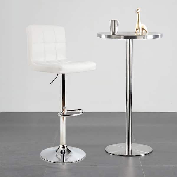 46 in. H PU Leather Bar Stool Low Back Metal Swivel Bar Chair w/ Adjustable Height White (Set of 4)