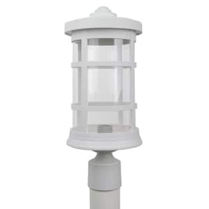 17.25 in. H x 7.25 in. W White Decorative Round Post Top Mount Outdoor Light Fixture with Durable Clear Acrylic Lens